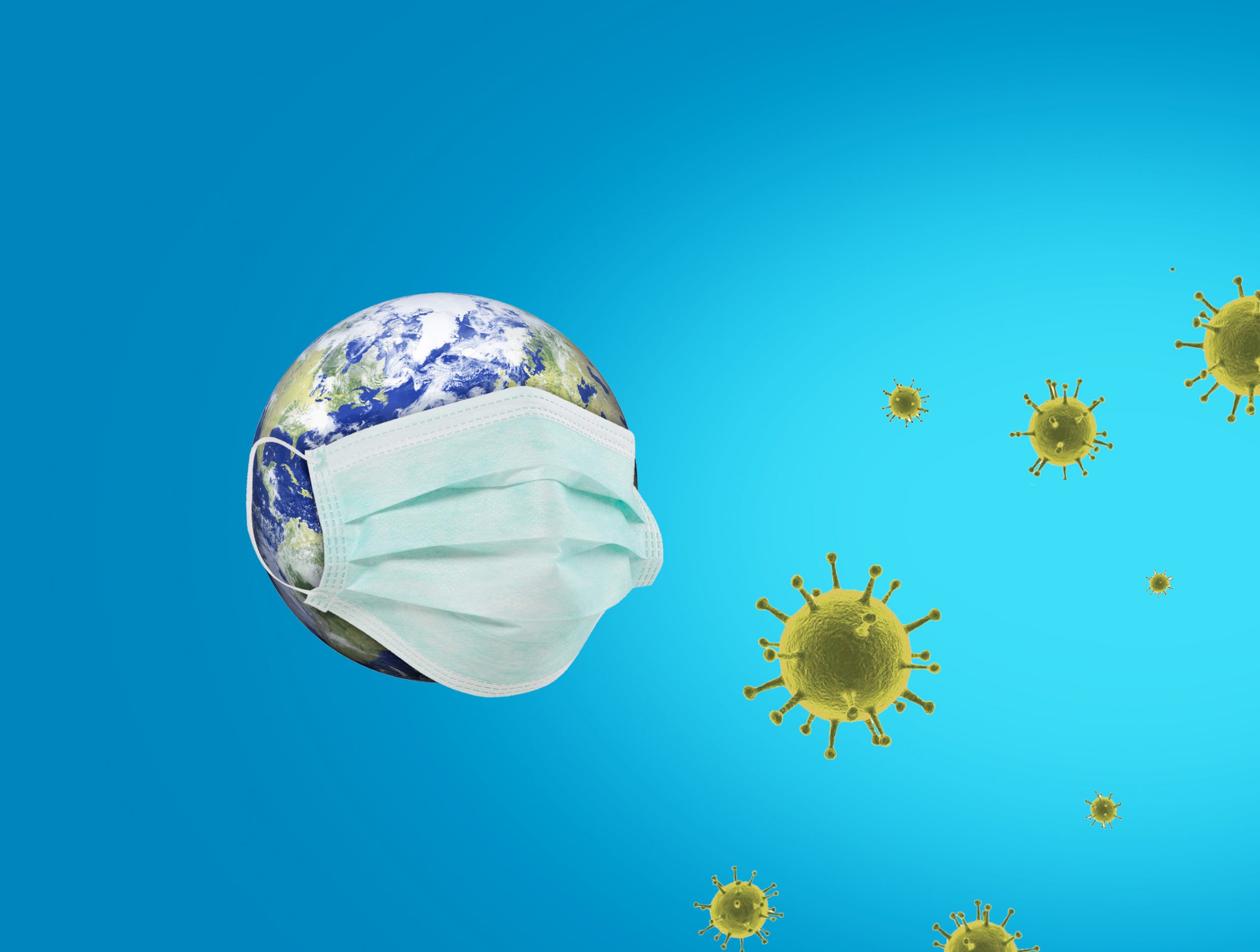 Planeta Terra com mascara se protegendo do coronavírus